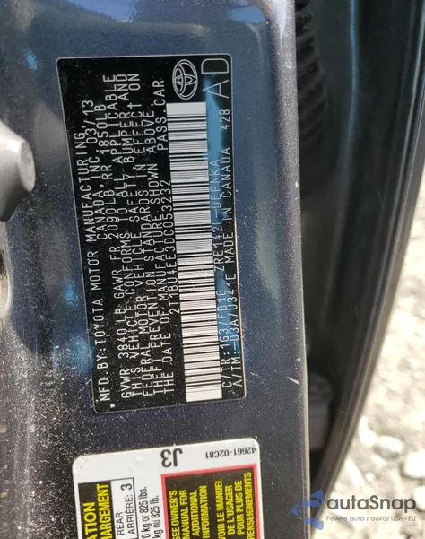 2013 Toyota Corolla Base from USA, damaged, VIN 2T1BU4EE3DC053232